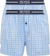 HUGO BOSS boxershorts woven (2-pack) - heren boxers wijd model - lichtblauw met wit geruit en gestreept - Maat: L