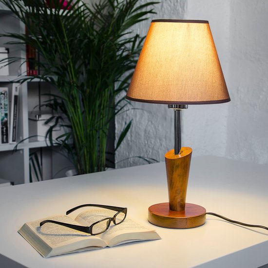 Relaxdays tafellamp klassiek - kleine leeslamp - ronde schemerlamp -  nachtkastlamp stof | bol.com