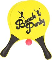 Gele beachball set buitenspeelgoed - Houten beachballset - Rackets/batjes en bal - Tennis ballenspel