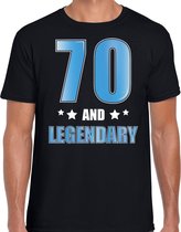 70 and legendary verjaardag cadeau t-shirt / shirt - zwart met blauwe en witte letters - voor heren - 70ste verjaardag kado shirt / outfit L