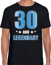 30 and legendary verjaardag cadeau t-shirt / shirt - zwart met blauwe en witte letters - voor heren - 30ste verjaardag kado shirt / outfit M