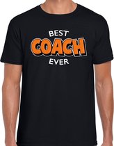Best coach ever cadeau t-shirt / shirt - zwart met oranje en witte letters - voor heren - verjaardag shirt / cadeau t-shirt voor coaches M
