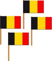 Set van 4x stuks luxe grote zwaaivlaggen Belgie 30 x 45 cm - Belgische feestartikelen en versieringen