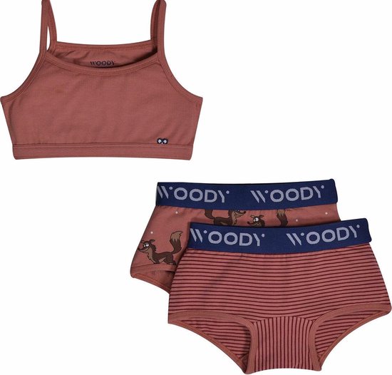 Woody ondergoed set meisjes - wolf - roze - 1 topje en 2 boxers - maat 140  | bol.com