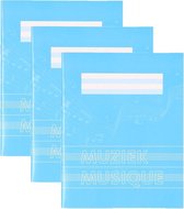 3x stuks A5 schriften / schoolschrift blauw met muzieknoten - 18 bladzijden 23 lijns