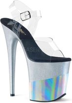 Pleaser Sandaal met enkelband, Paaldans schoenen -37 Shoes- FLAMINGO-808-2HGM Paaldans schoenen Zilverkleurig/Transparant