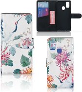 Telefoonhoesje Geschikt voor Samsung Galaxy M21 Book Cover Geschikt voor Samsung M30s Wallet Bookcase Bird Flowers
