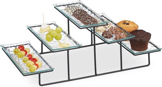 relaxdays etagere verre - plat de service 5 niveaux - plat snack étagé -  plateau de... | bol.com