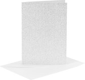 Kaarten en enveloppen, afmeting kaart 10,5x15 cm, afmeting envelop 11,5x16,5 cm, glitter, 120+250 gr, zilver, 4 set/ 1 doos