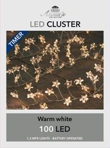 2x stuks cluster draadverlichting met timer 100 sterren op batterij - Kerst lichtsnoer lichtdraad met sterren lampjes
