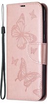 Mobigear Butterfly Telefoonhoesje geschikt voor Xiaomi Redmi Note 9 Hoesje Bookcase Portemonnee - Roségoud