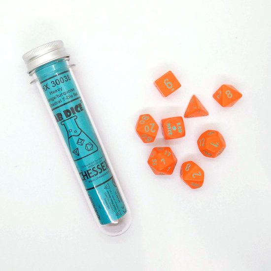 Afbeelding van het spel Chessex 8-Die set Lab Dice Heavy Orange/Turquoise
