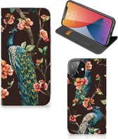 Stand Case Geschikt voor iPhone 12 | Geschikt voor iPhone 12 Pro Telefoonhoesje Pauw met Bloemen