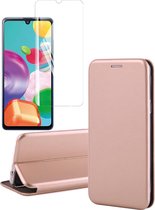 Samsung A41 Hoesje en Samsung A41 Screenprotector - Samsung Galaxy A41 Hoesje Book Case Slim Wallet Roségoud + Screen Protector