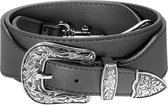 Cowboy tassenriem/schouderriem/tassenhengsel, zwart met zilverkleurige details