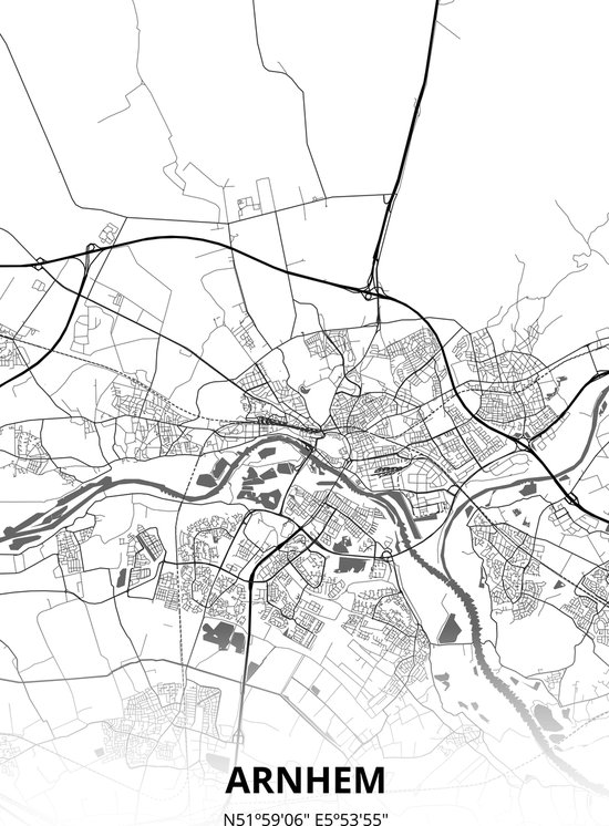 Arnhem plattegrond - poster - Zwart witte stijl