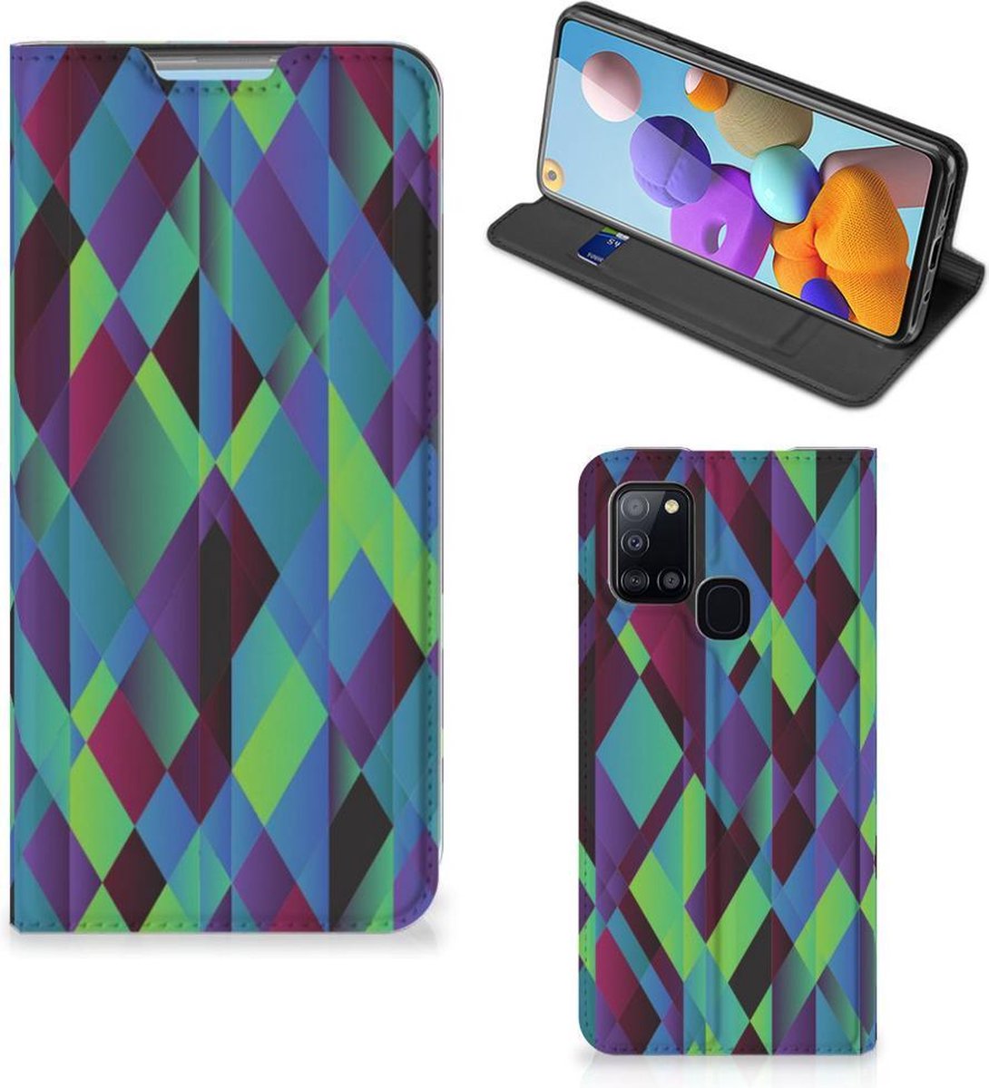 Samsung Galaxy A21s Stand Case Abstract Green Blue