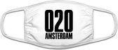 Amsterdam 020 mondkapje | gezichtsmasker | bescherming | bedrukt | logo | Wit mondmasker van katoen, uitwasbaar & herbruikbaar. Geschikt voor OV