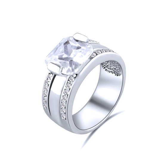 Quiges - Ring Solitaire Classique en Argent 925 avec Cristal Carré de Zircone Witte - QSR08017