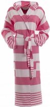 Dames Badjas Voor Sauna Roze Gestreept - Extra Dun - Maat XXL - Mouwlengte 65cm - Dunne Katoenen Saunabadjas Met Capuchon - Hamam Badjas - Ochtendjas - Middellang