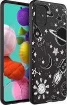 Hoesje Siliconen Geschikt voor Samsung Galaxy A51 - Design Backcover siliconen - Zwart / Meerkleurig / Space