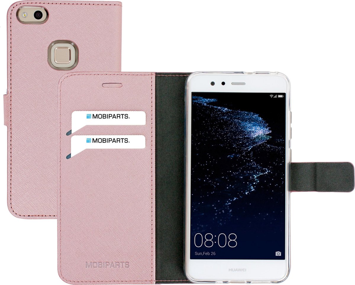 Huawei P10 Lite Hoesje - Saffiano Wallet/Portemonnee hoesje - Magneet Sluiting - 3 Opbergvakken - Roze - Mobiparts