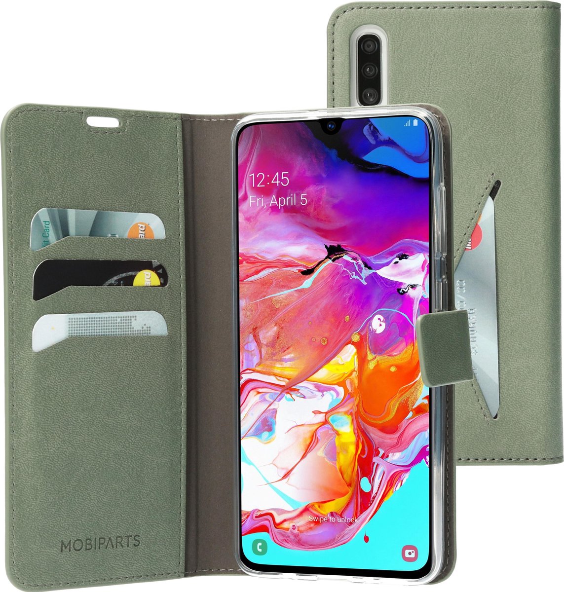 Mobiparts Classic Wallet Case Samsung Galaxy A70 Stone Groen hoesje