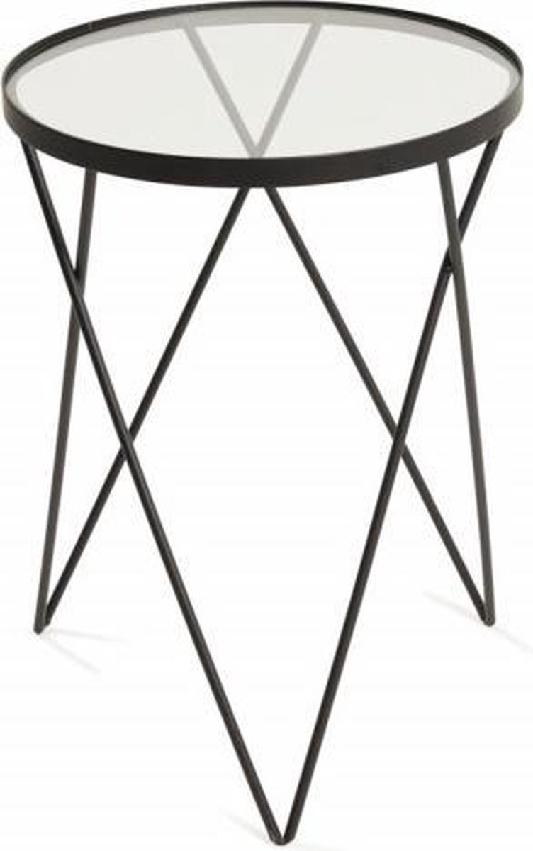 Lifa Living - Bijzettafel Emily - Zwarte Koffietafel- Metaal & Glas - Luxe - Functioneel - Minimalistisch - Ø 35,5 x 47,5 cm