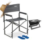 relaxdays - regisseursstoel met logo - tuinstoel - klapstoel, campingstoel breed - grijs