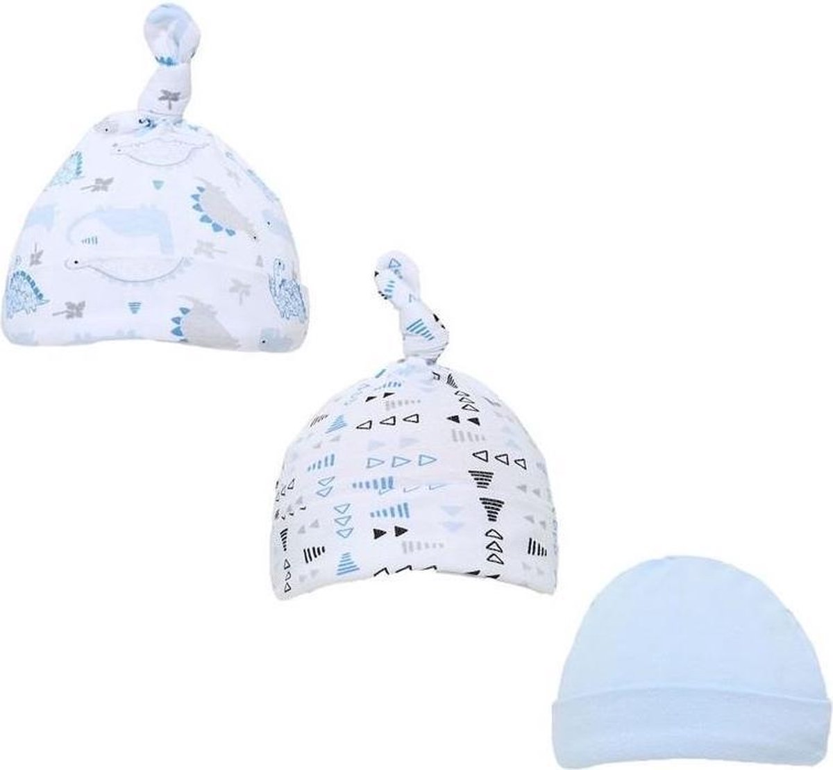 Soft Touch Babymutsjes Dino Jongens Katoen Blauw/wit 3 Stuks
