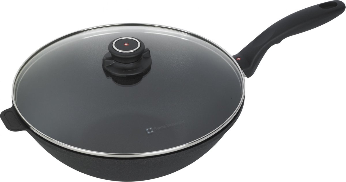 Swiss Diamond XD Wokpan Incl. Deksel en Tempura rek Inductie 30 cm 4.6 Liter Zwart