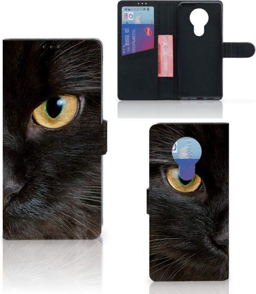 Nokia 5.3 Telefoonhoesje met Pasjes Zwarte Kat