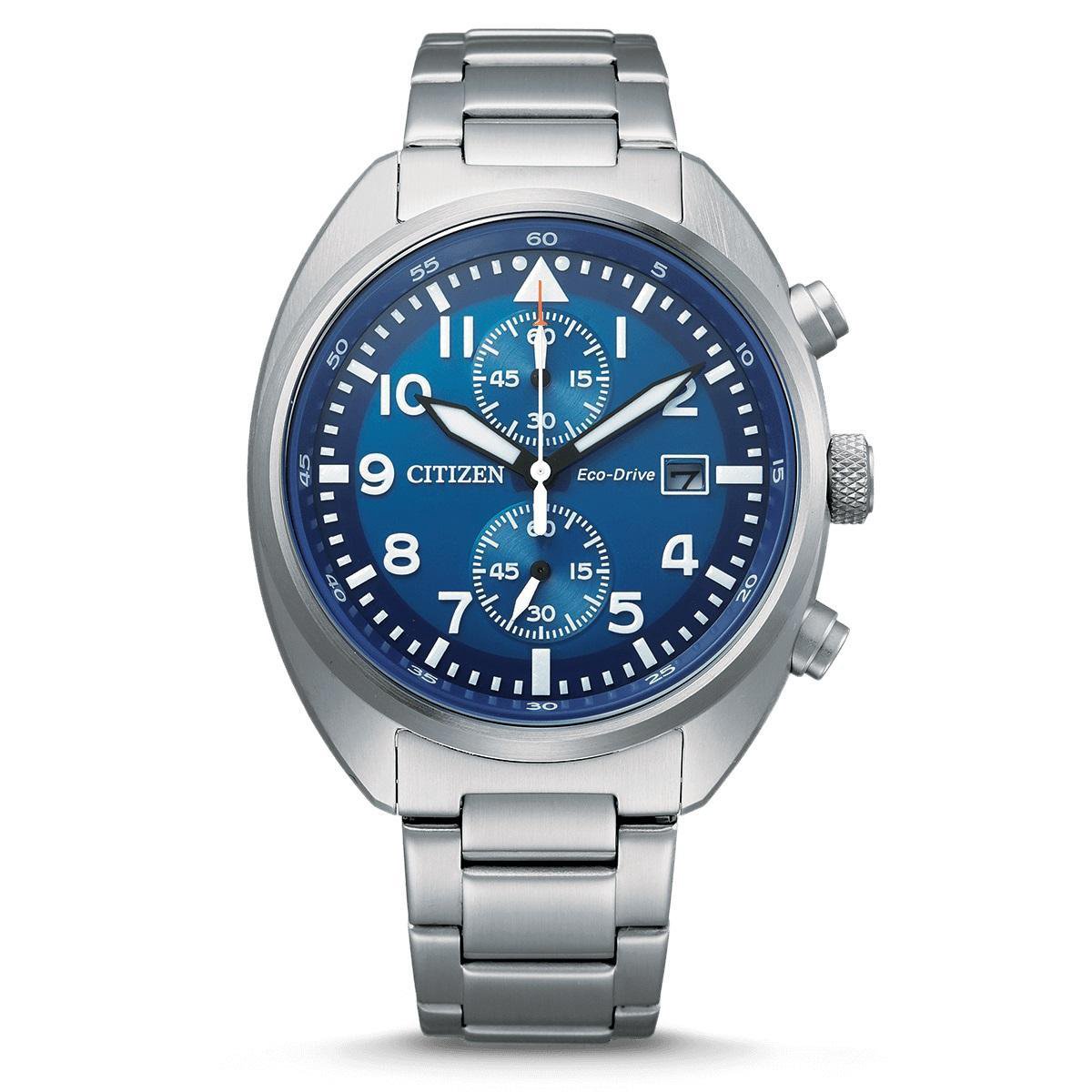 Citizen Eco-Drive Chronograph Horloge - Citizen heren horloge - Blauw - diameter 41 mm - roestvrij staal