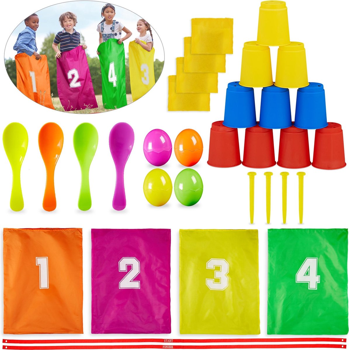 Relaxdays oud Hollandse spelletjes zaklopen blikgooien eierlopen