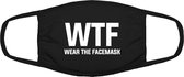 Wear the facemask, grappig mondkapje WTF | gezichtsmasker | bescherming | bedrukt | logo | Zwart mondmasker van katoen, uitwasbaar & herbruikbaar. Geschikt voor OV