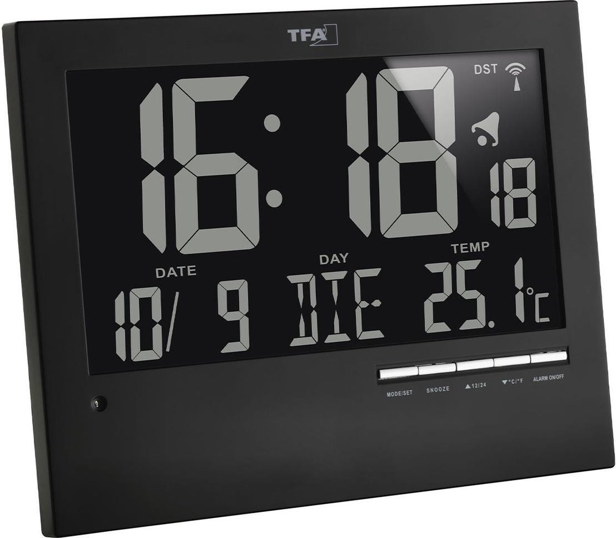 TFA Dostmann 60.4508 Wandklok Zendergestuurd 185 mm x 230 mm x 31 mm Zwart