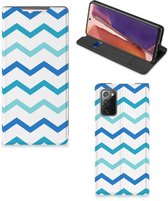 Foto hoesje Geschikt voor Samsung Galaxy Note20 Smart Cover Zigzag Blauw