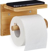 relaxdays porte-rouleau de papier toilette avec étagère - porte-rouleau de papier toilette bambou - porte-rouleau de toilette - bois