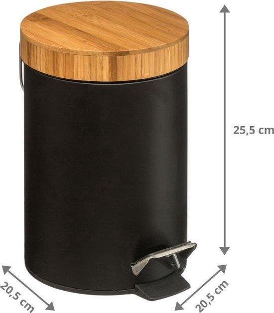 pedaalemmer-zwart-bamboe-3 liter-industrieel-landelijk | bol.com