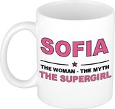 Naam cadeau Sofia - The woman, The myth the supergirl koffie mok / beker 300 ml - naam/namen mokken - Cadeau voor o.a verjaardag/ moederdag/ pensioen/ geslaagd/ bedankt