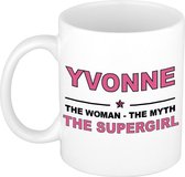 Naam cadeau Yvonne - The woman, The myth the supergirl koffie mok / beker 300 ml - naam/namen mokken - Cadeau voor o.a  verjaardag/ moederdag/ pensioen/ geslaagd/ bedankt