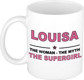 Naam cadeau Louisa - The woman, The myth the supergirl koffie mok / beker 300 ml - naam/namen mokken - Cadeau voor o.a verjaardag/ moederdag/ pensioen/ geslaagd/ bedankt