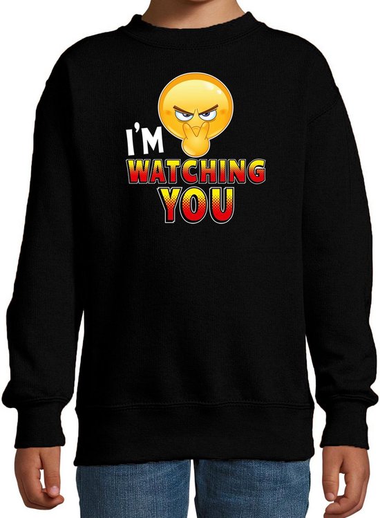Funny emoticon sweater I am watching you zwart voor kids - Fun / cadeau trui 110/116