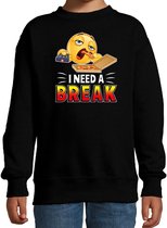 Funny emoticon sweater I need a break zwart voor kids 7-8 jaar (122/128)