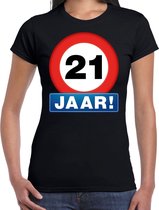 Stopbord 21 jaar verjaardag t-shirt zwart voor dames S