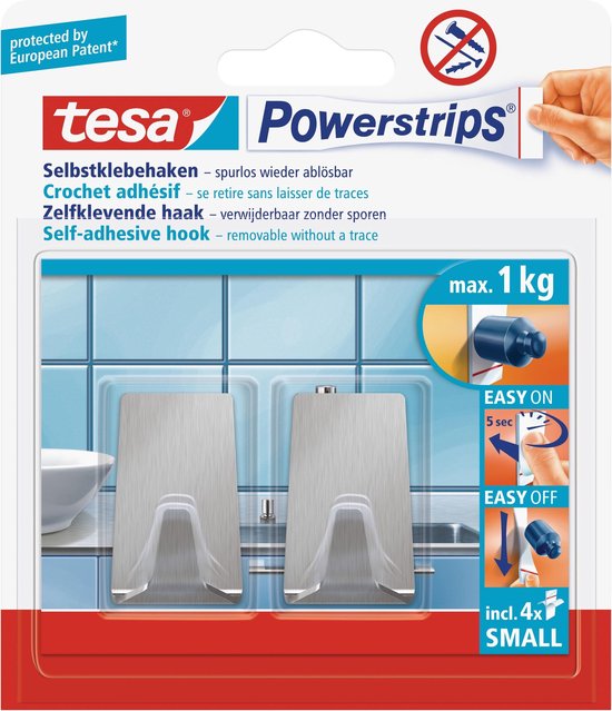 2x Tesa Powerstrips metaal haken small – Klusbenodigdheden – Huishouden – Verwijderbare haken – Opplak haken 2 stuks