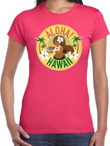 Hawaii feest t-shirt / shirt Aloha Hawaii voor dames - roze - Hawaiiaanse party outfit / kleding/ verkleedkleding/ carnaval shirt L