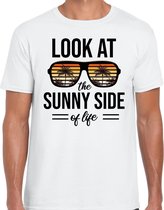 Sunny side feest t-shirt / shirt Look at the sunny side of life voor heren - wit - Beach party outfit / kleding/ verkleedkleding/ carnaval shirt S