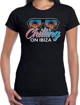 Ibiza feest t-shirt / shirt Chilling on Ibiza voor dames - zwart - Ibiza party outfit / kleding/ verkleedkleding/ carnaval shirt S
