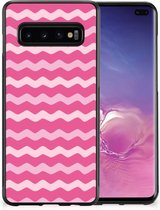 Smartphone Hoesje Geschikt voor Samsung Galaxy S10+ Bumper Hoesje met Zwarte rand Waves Pink